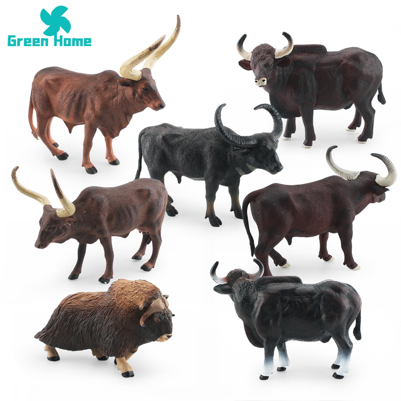 Green Home Cattle Model Water Buffalos Cattle Figurine Model Desktop Decoration. 