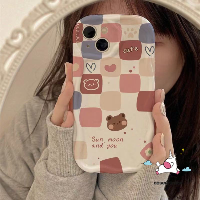 Colored Plaid Bear Rabbit Case For Realme C53 C35 9i 11 5 6i C15 C12 C25 C17 8i 5i 7 5s C11 C17 C55 C51 C30 C25Y C21 C25s C20 C31 C21Y C33 C3 Bunny Doodle 3D Soft Cover. 