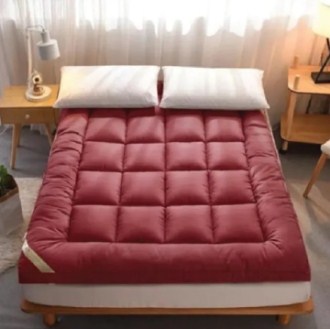 6/7 Feet Bedding Pad Topper with Corner Strap Soft Fold able Sleeping Pad - Maroon Color. 