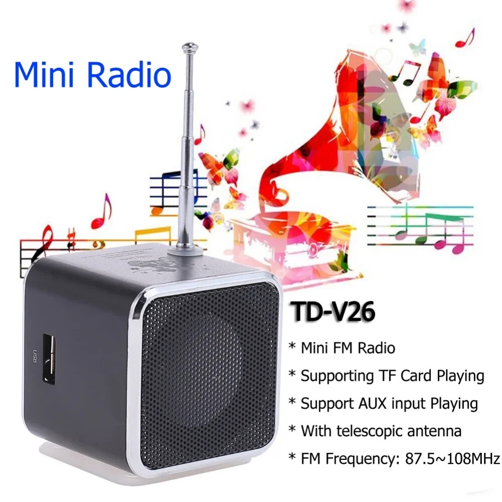 TD-V26 Mini Portable Sound Speaker TF Card FM Radio AUX Stereo Music Player Bluetooth Speaker. 