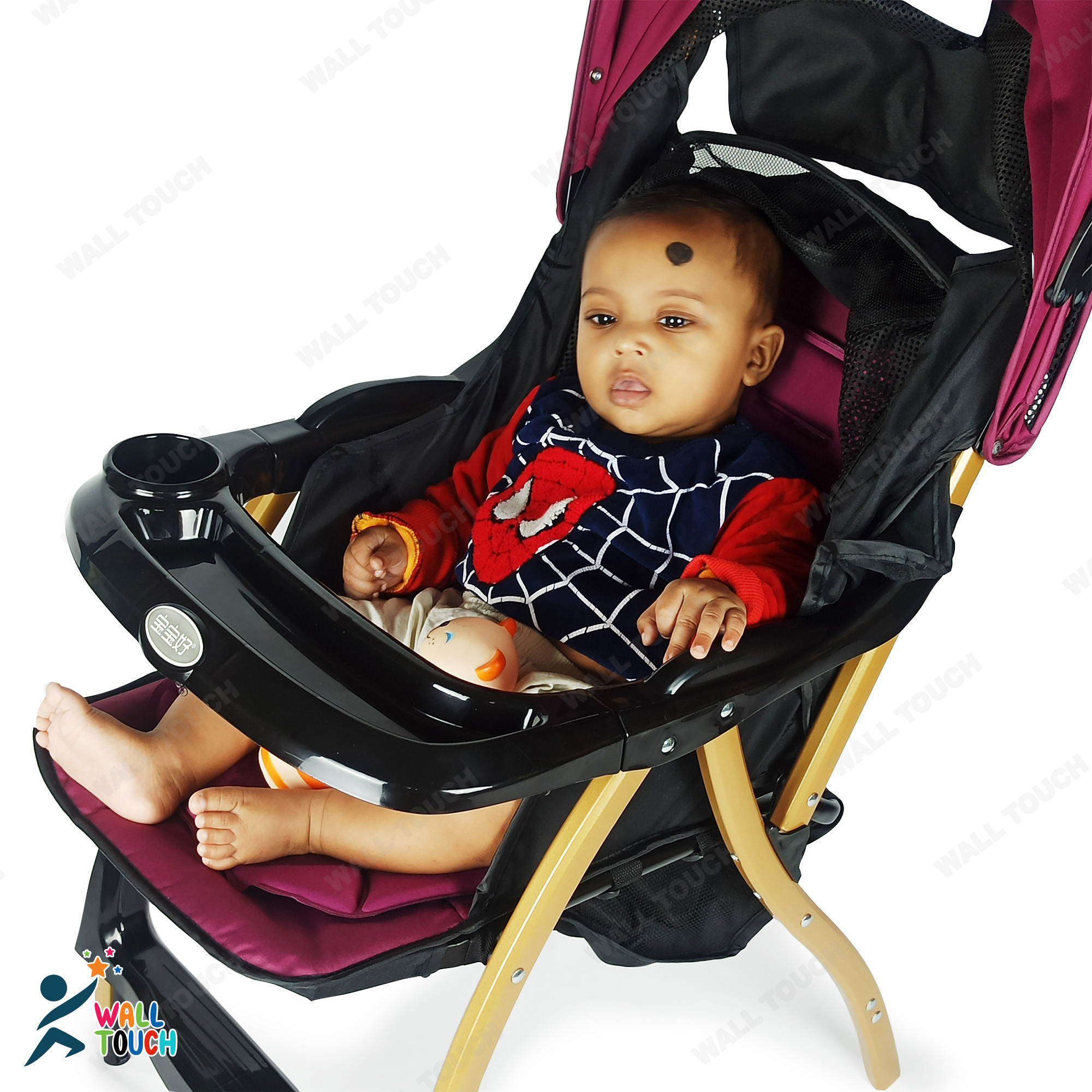 Lightweight Portable Baby Stroller Baby Trolley  Folding Pram for kids From Newborn to 3 Years With Back Rest, Food Tray & Wheel Lock. 