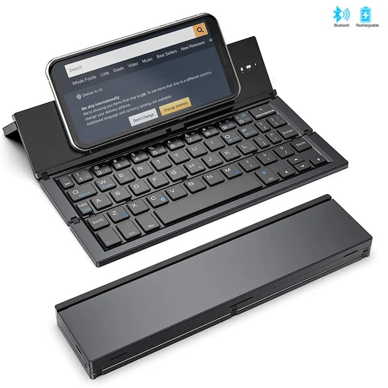 BOW Folding Keyboard Wireless Rechargeable Foldable Bluetooth Keyboard Pocket Keyboard with Pocket Size for Phone iPad