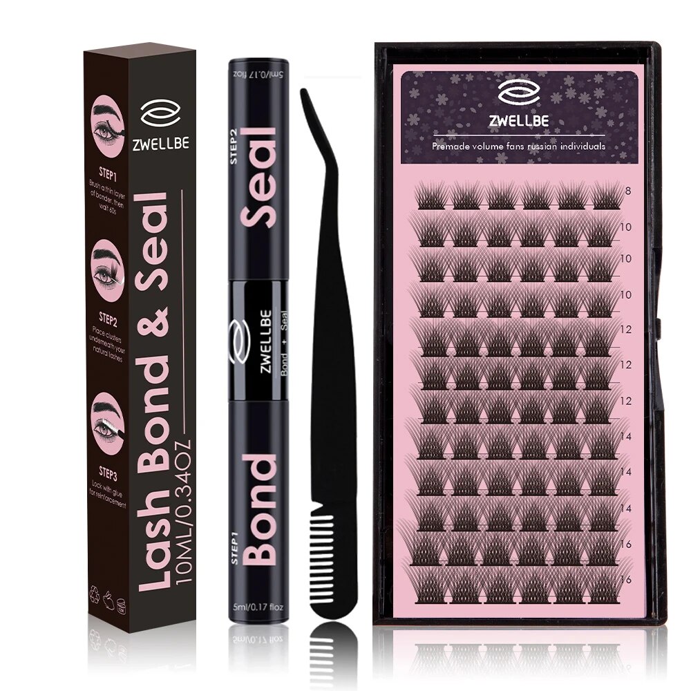 DIY Eyelash Extension Kit at Home, 144pc Individual Lashes Kit Natural Lash Clusters D Curl Wispy Lash Kit with Lash Glue Makeup. 