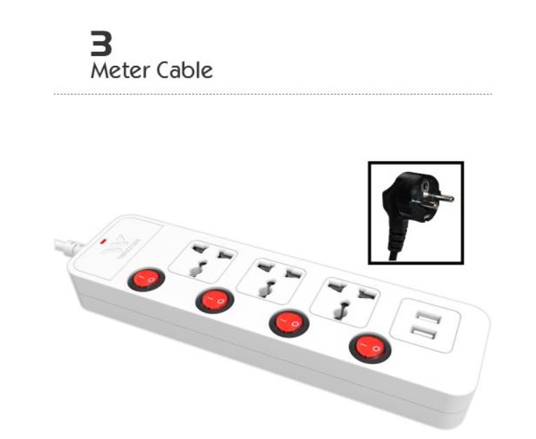 Walton Four Point Extension Socket Walton 4 Port Multi plug With 5 Meter Cable. 