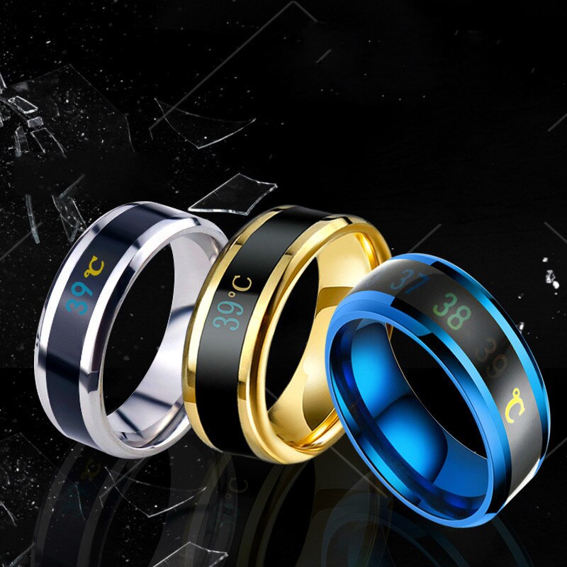 Unisex Body temperature Display Smart Health Ring Feeling Change Color For  Women Men Black Blue Rings