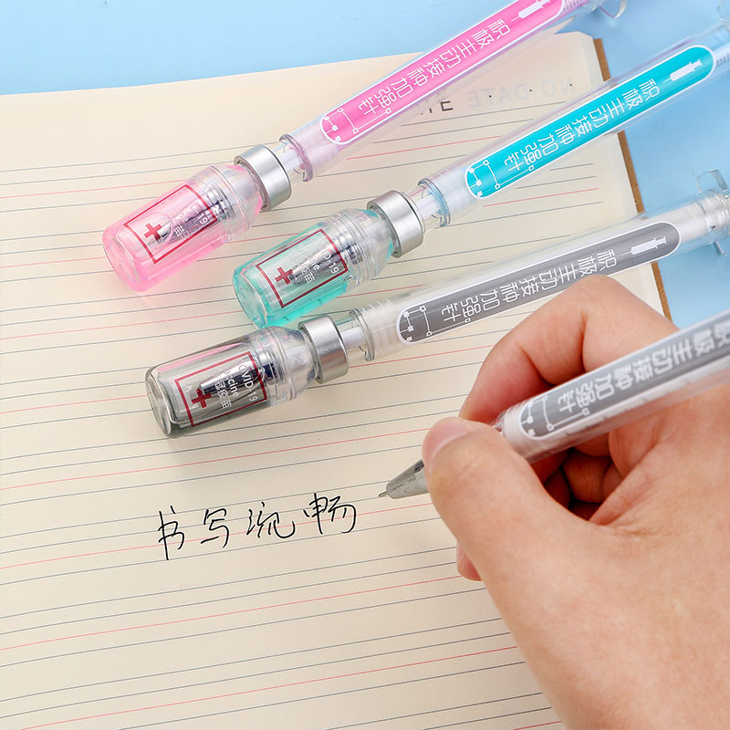 Syringe Gel Pen Simulation Eliminates Injection Syringe Shape Ballpoint Pen Black Signature Pen Simulation Vaccine Pens. 