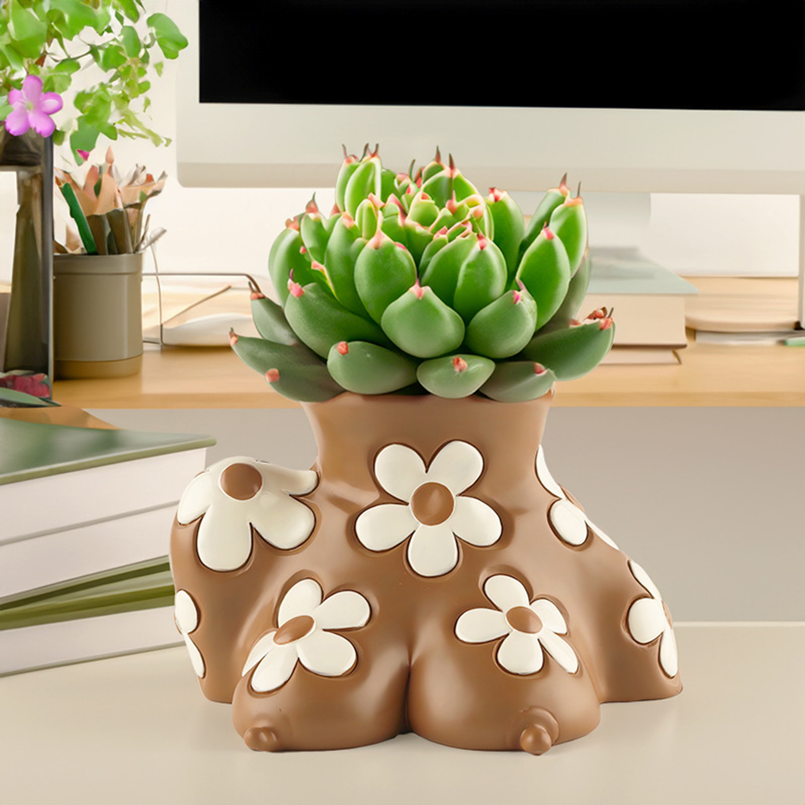 Unique Plant Pot Colorful Long-lasting Flower Pot for Balcony Desktop Decoration Perfect for Succulents Non-fading Artistic Design Resin Flower Pot. 