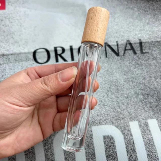10ml Glass Clear Perfume Bottles Refillable Portable Travel Liquid Perfume Container Atomizer Wooden Cover Empty Spray Bottle