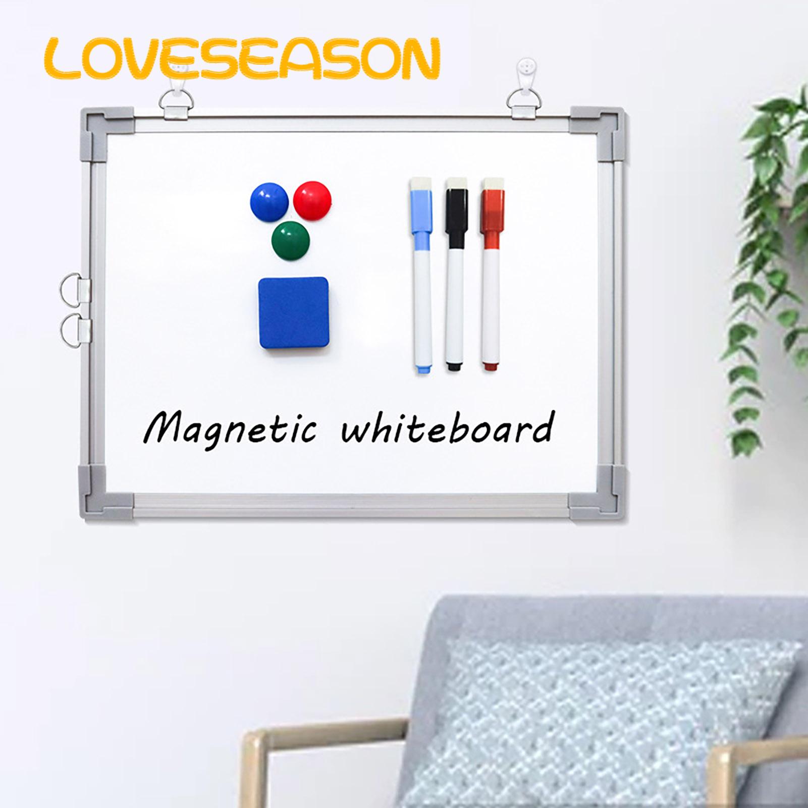 Wall Mountable Whiteboard Double-sided Magnetic Whiteboard with Hooks for Office Classroom Use 40x30cm. 