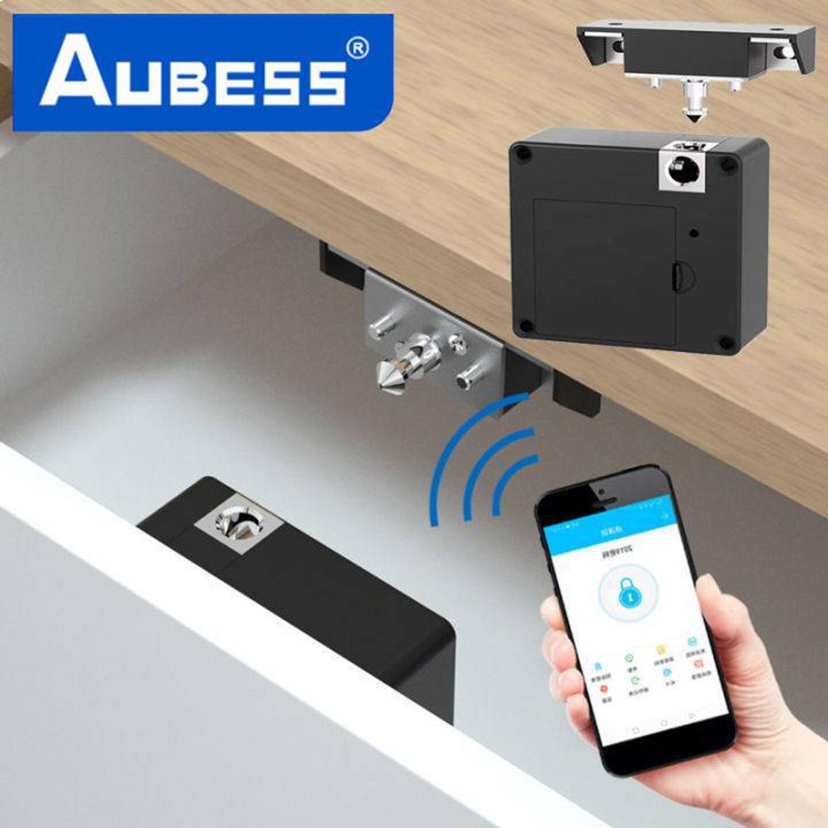 Aubess Smart Drawer Lock Intelligent Cabinet Locker Lock ID Card/TT Lock APP Unlock Electronic Keyless Invisible Smart Drawer Lock Furniture Wooden Door Lock