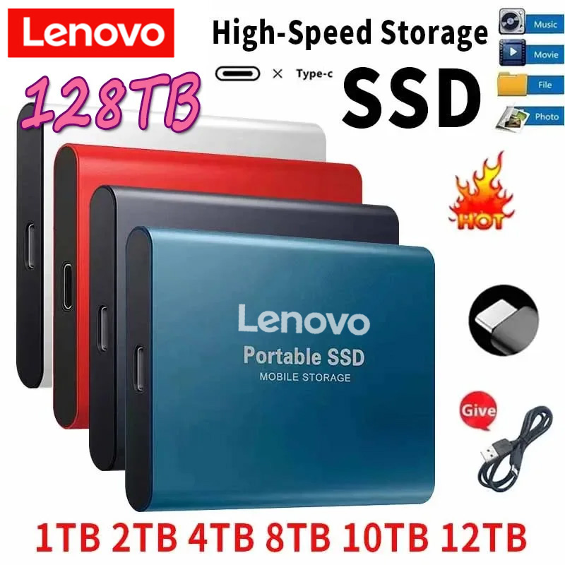 Lenovo SSD Hard Disk 1TB 2TB 500GB 128TB Hard Drive High-speed Hard Disk Portable SSD Electronics for Laptops/Computer/PC