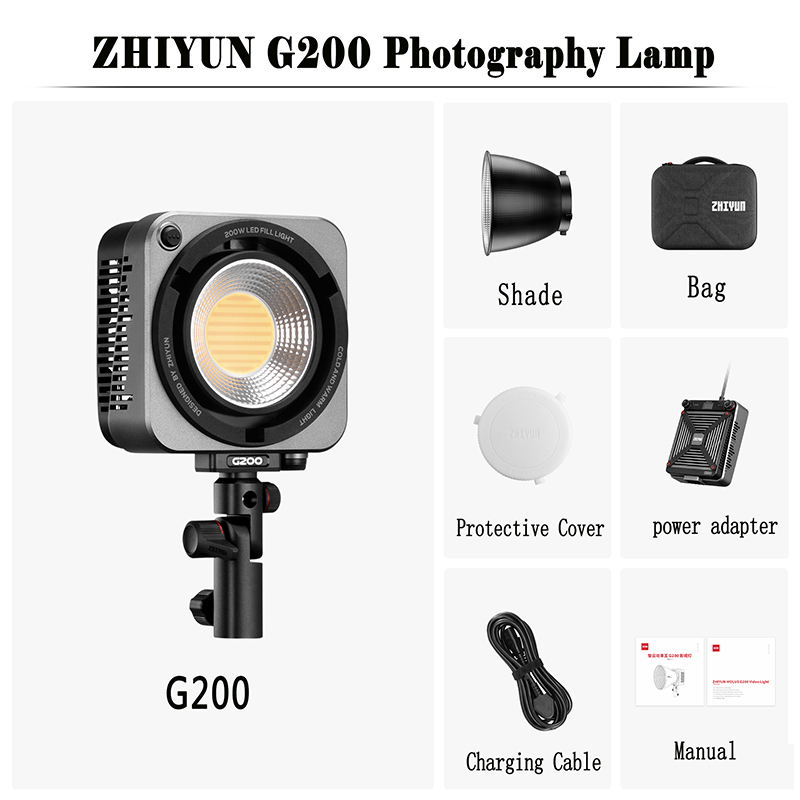 ZHIYUN MOLUS G200 300W LED Video Işığı 2700K-6500K Fotoğraf Işığı APP Kontrolü Stüdyo Fotoğraf Lambası Ultra Parlak Kamera Işığı. 