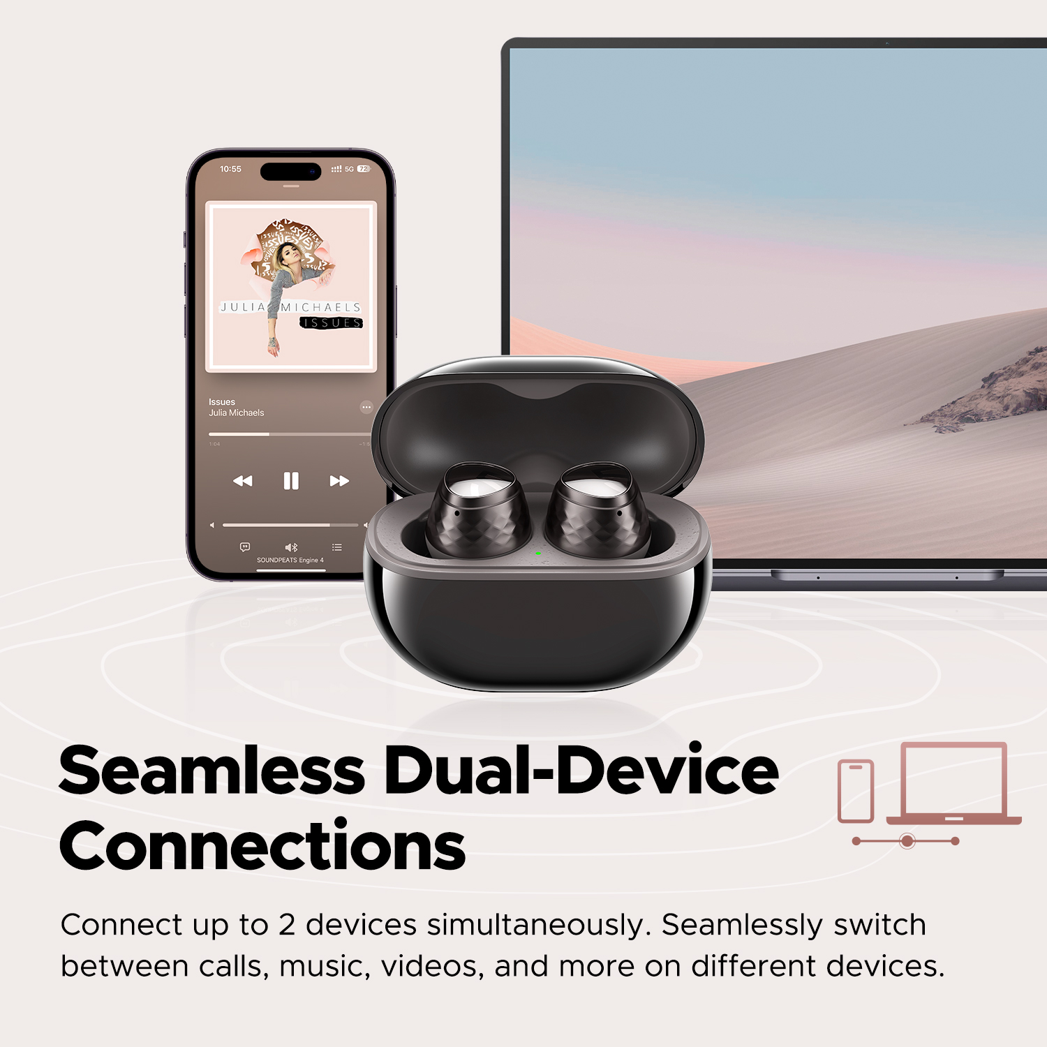SoundPEATS Engine4 Hi-Res Bluetooth 5.3 Wireless Earbuds with LDAC, Coaxial Dual Dynamic Drivers for Stereo Sound, Total 43 Hrs. 
