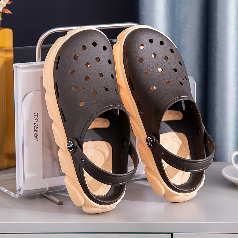 Rain Wear Sandals Men's Thick Bottom Toe Cap Slippers Vietnam Rubber Beach Hole Shoes Breathable Soft Hollow Eva Sandals. 