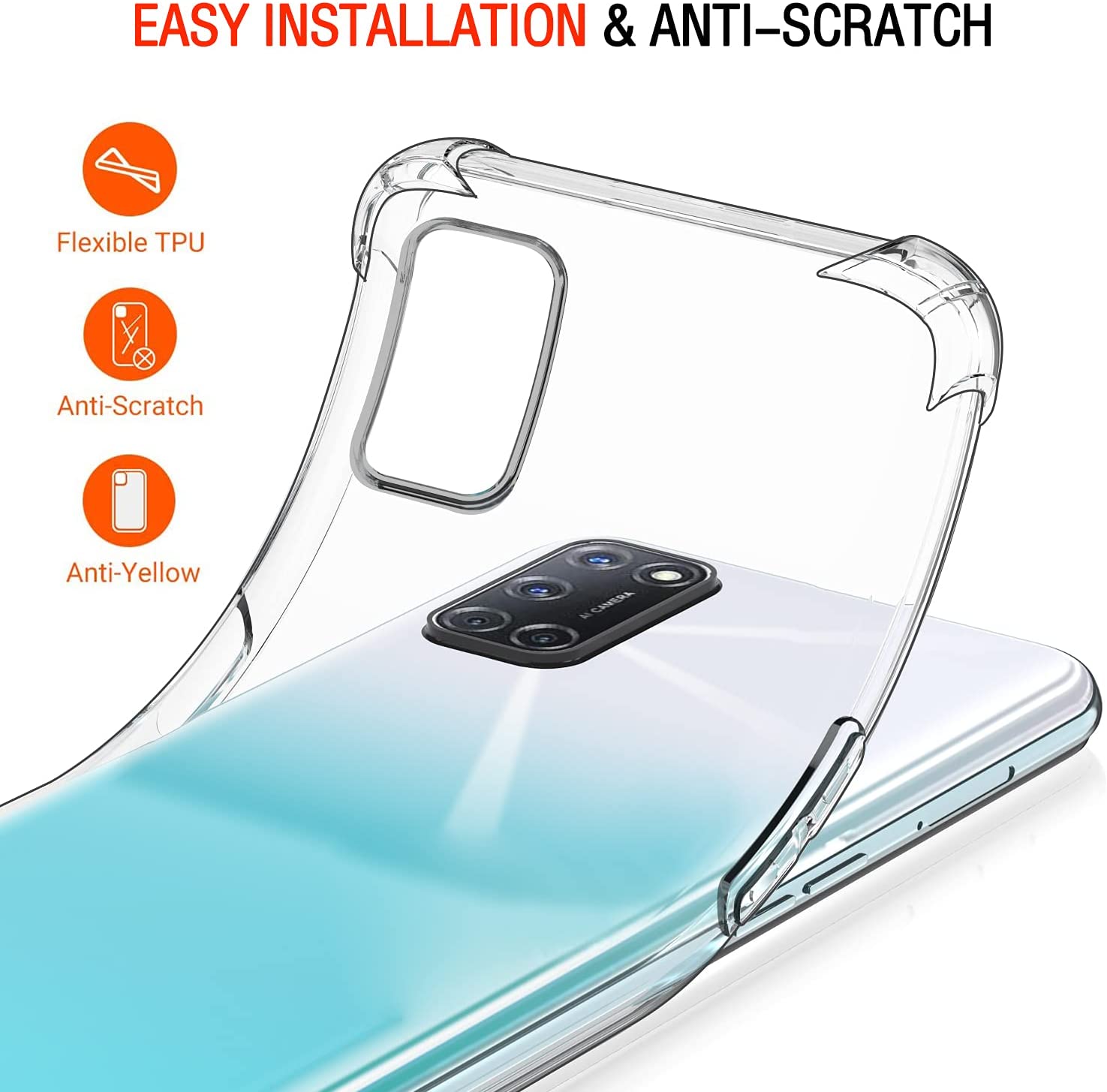 For OPPO A52 A92 Back Cover Shockproof Transparent Soft TPU Silicone Protector Phone Case with Shock Absorption Bumper Corners. 