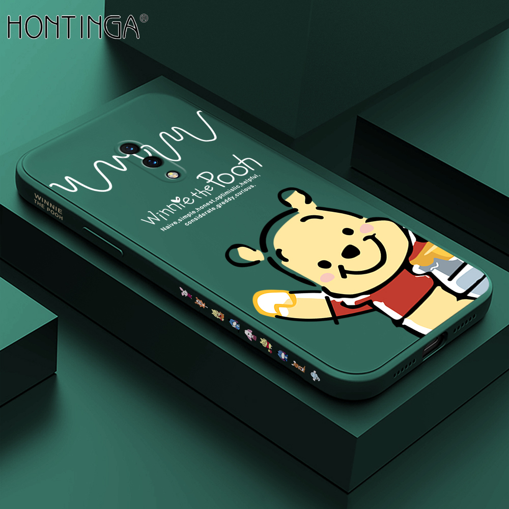 Hontinga for OnePlus 7 Case Side Design Hello Little Bear Back Cover Soft Square Edge Pattern Liquid Silicone Trend Phone Cases. 