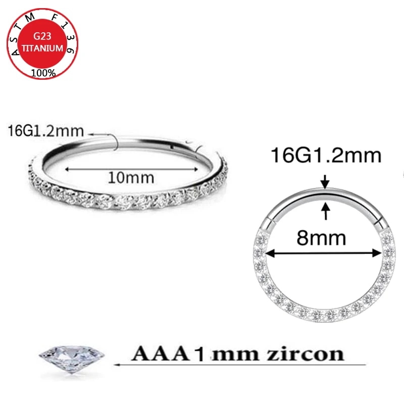 G23 Titanium Nose Rings Piercings High Quality Zircon Stone Hight Segment Open Small Septum Piercing Earrings Helix Body Jewelry. 