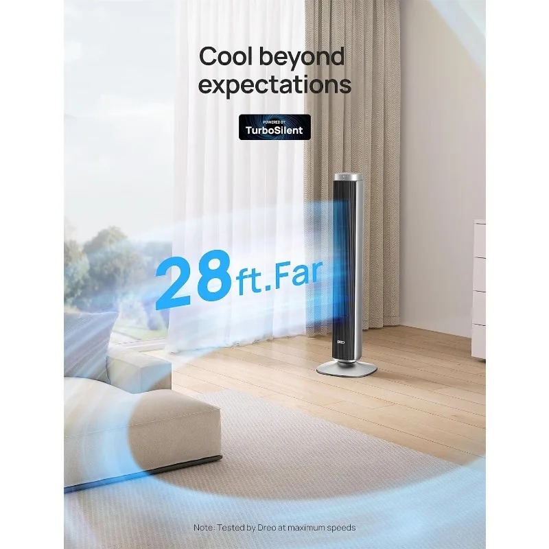 Dreo Tower Fan Smart Voice Control, 25 DB Quiet DC Portable Bladeless Fan, Works with Alexa, Google, App, Remote, 90°. 