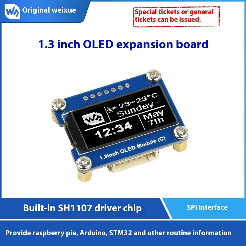 Raspberry Pi Display 1.3-inch OLED Expansion Board SPI Communication SH1107 Driver Black and White Display