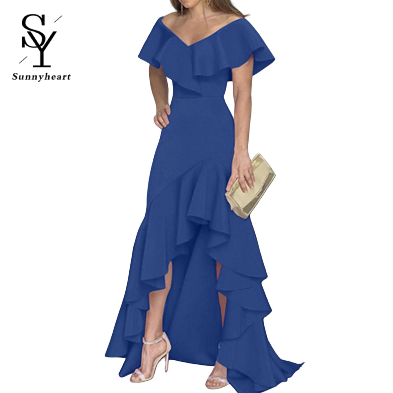 Sunnyheart Gown Dress Beautiful Elegant Off Shoulder Ruffle Collar Maxi Dress