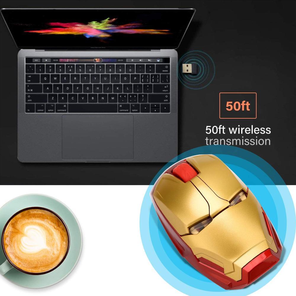 Mute Mouse 2.4Ghz Super Hero Computer Mouse Iron Man Wireless Mouse Led Battery Powered Optical Gaming Mice with Nano USB Receiver 1600DPI Silent Mouse for Notebook, PC, Laptop. 