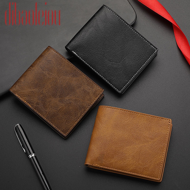 Retro Men's Ridge Wallet Multiple Pockets Classic Business PU Leather Zipper Credit Card Wallet Two -fold Horizontal Money Clip. 