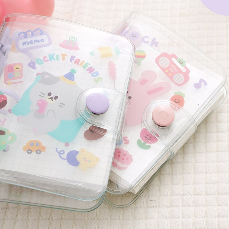 【2023NEW】1Pcs PVC Transparent Mini Binder Notebook Cover Cute DIY Diary Notepad Simple Hand Ledger 60x80mm. 