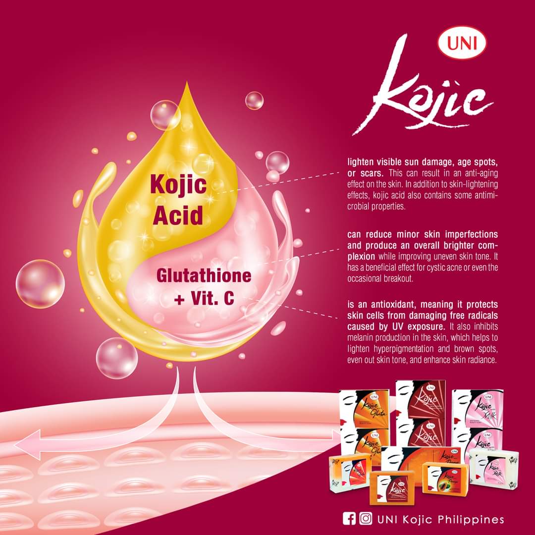 Kojic Whitening Soap with Vitamin C permanent whitening (Men & Women) face and body soap for instant result of popular Philippine's Uni brand 90 gm,  Lightening, Instant whitening, tan removal, pigmentation reducing soap bar. 