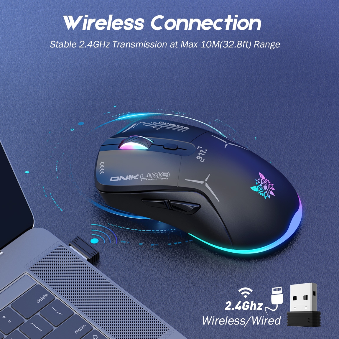 ONIKUMA CW917 RGB Dual Mode Wired + 2.4GHz Wireless Mouse. 