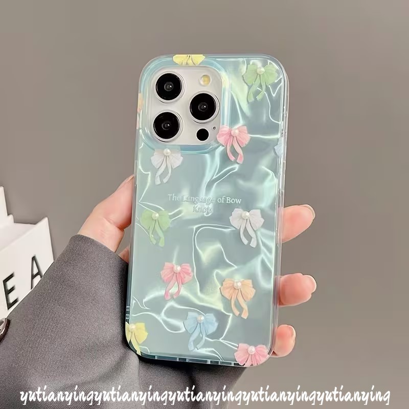Cute Colored Bow Knot Case for Redmi 13C 13 10C A3 12 9 A1 12C 9C 9T 10 A2 10A 9A Note 13 12 11 11s 10 10s 9 8 Pro Max Poco C61 C65 X6 M3 Luxury Ripple Luster Bracelet Soft Case. 