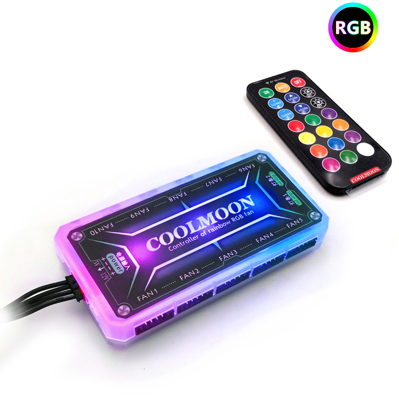 RGB Fans Remote Controller 12V 5A Color Controller with 10pcs 6pin Fan Port 2pcs 4pin Light Bar Port with Nice material. 