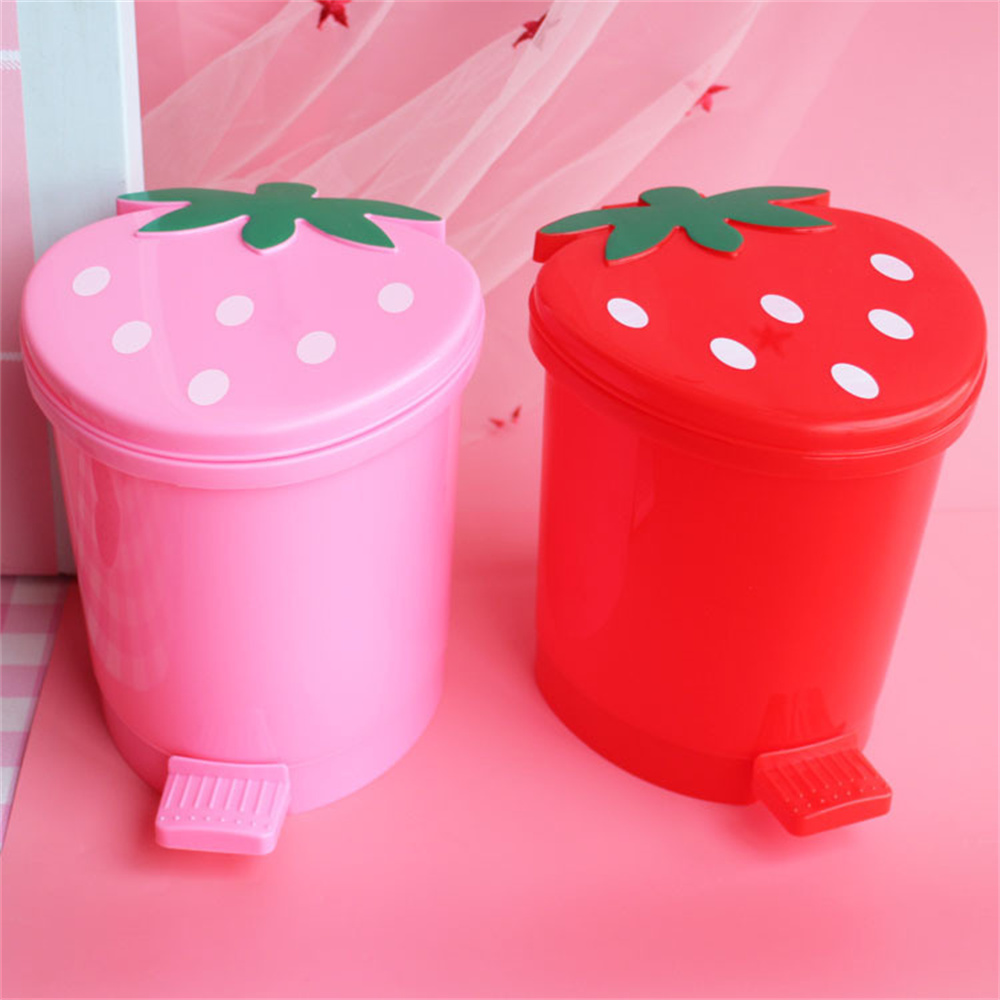 Desktop Trash Can Strawberry Shaped Household Storage Bucket Home Supplies Strawberry Bucket Easy To Clean Cartoon Trash Mini. 