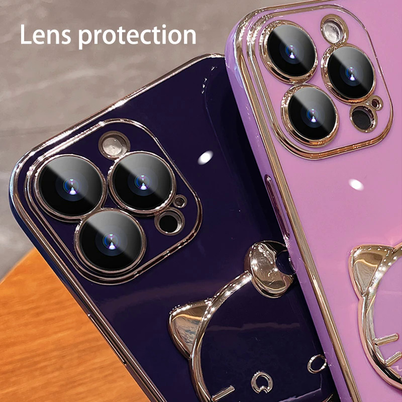 Plating Hello Kitty Phone Case for Samsung Galaxy S23 S22 Ultra S21 S20 FE S10 S9 S8 Note 20 9 8 Plus 10 Lite Mirror Rack Cover PCardiaCP. 
