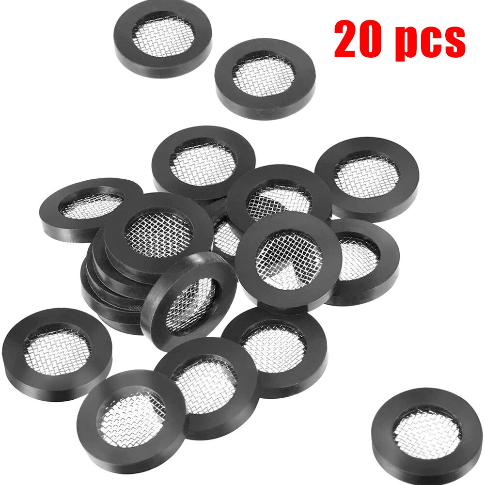 20pcs Rubber Gasket Hose Washer Seal O Ring Flat Gasket Filter Net For Shower Head Fit For 1/2 Inch Garden Hose And Water Faucet