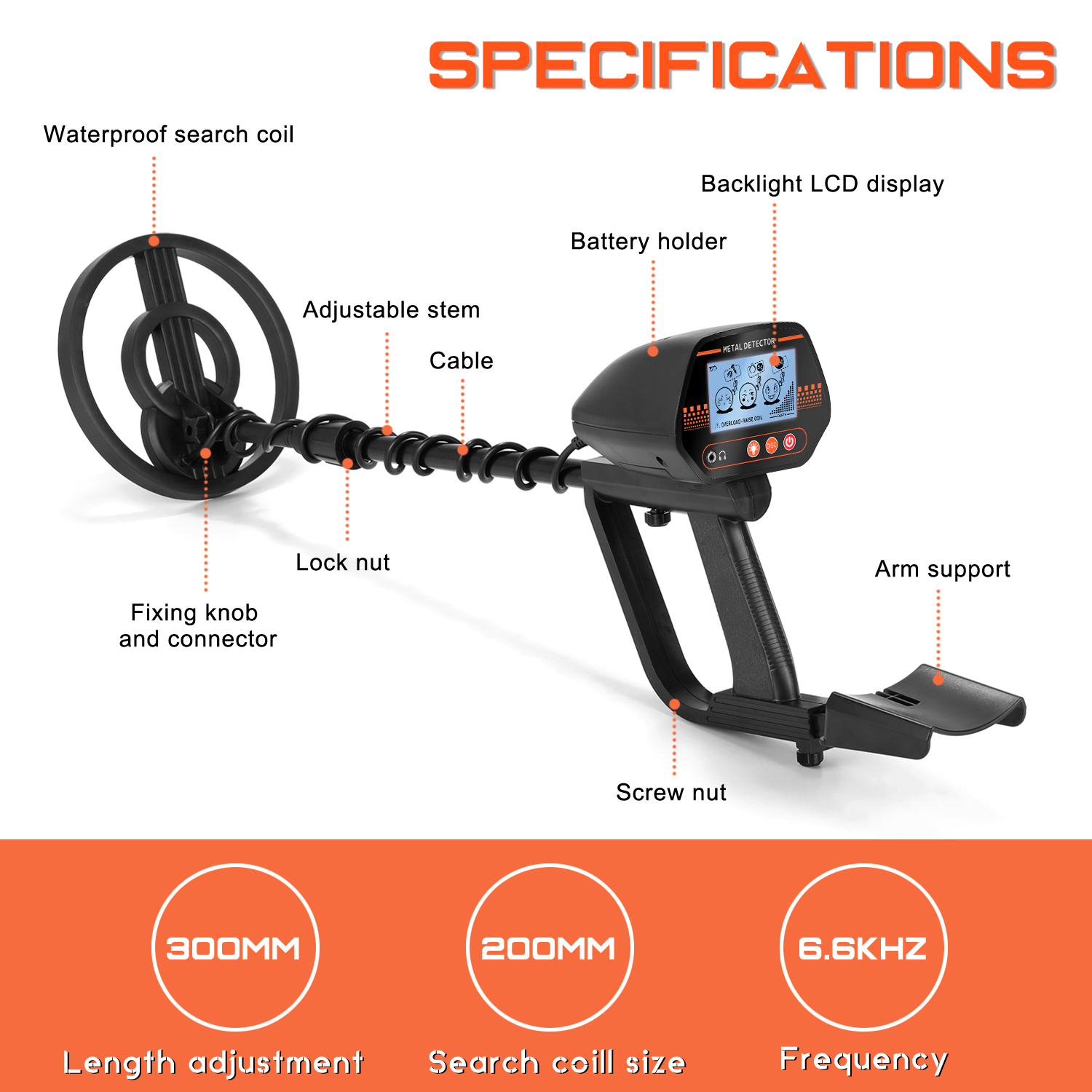 KOGEEK MD830 Portable Easy Installation Underground Me-tal Detector High Sensitivity Treasure G-old Me-tal Detecting Tool Finder with 3 Adjustable Modes Larger Back-lit LCD Display 3 Audio Tone and DISC Mode for Adults and Kids. 