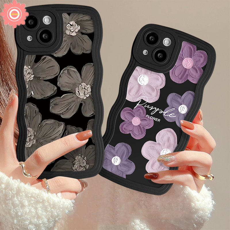 For Vivo Y02 Y36 Y15s Y20 Y91C Y11 Y22 Y21 Y12s Y16 Y91 Y17 Y21s Y30 Y35 Y02s Y15 Y15A V25E V20 Y12 V21 V25 Y33s Y22s Y50 Y93 Y12i Fashion Retro Art Flowers Soft Wavy Edge Black Case