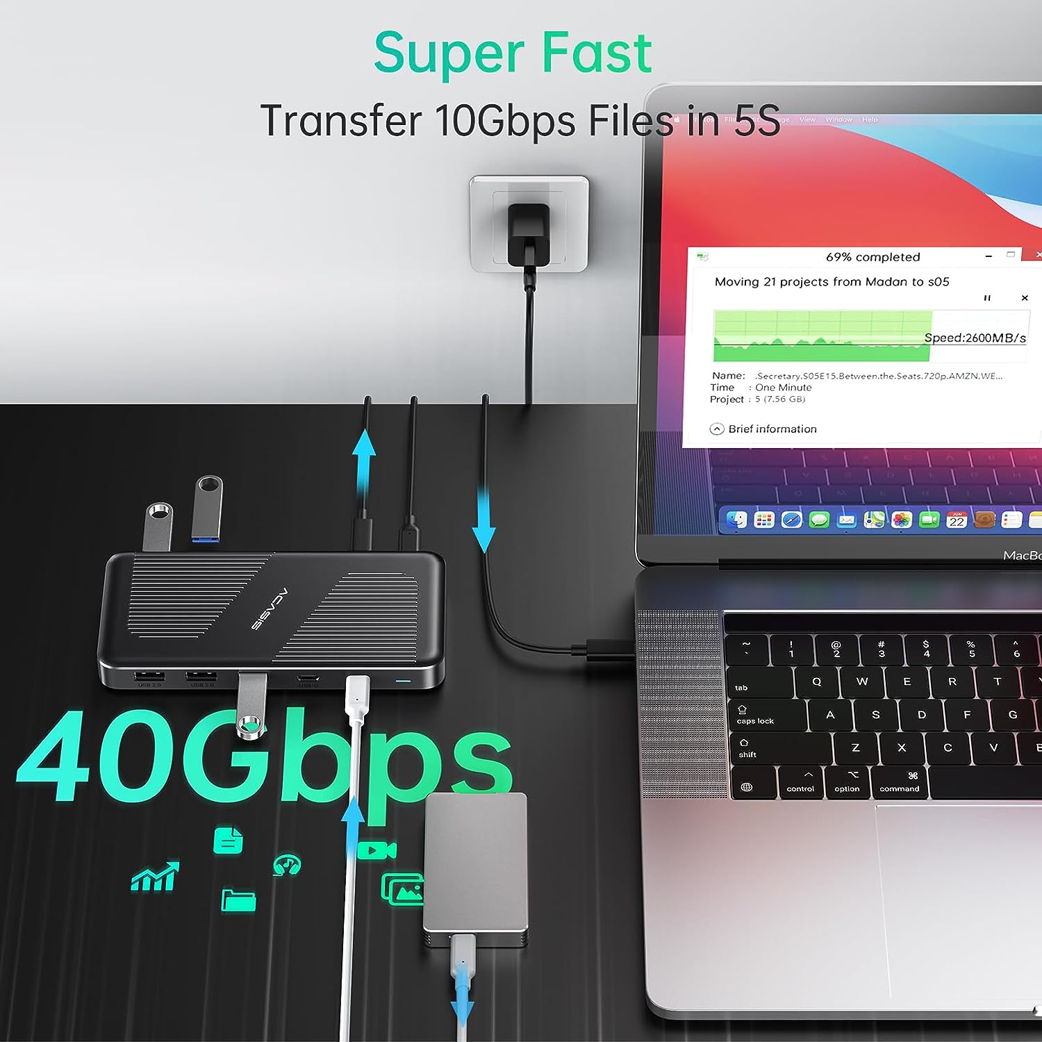 ACASIS 40Gbps Dock,Works with Thunderbolt 4/3, USB4 and USB Host Devices, Single 8K or Dual 6K60Hz Display, 11 Ports-DP 8K 60HZ, 2 USB C 40Gbps, PD 100W, USB4 Hub for M1,M2 Macs and Windows. 