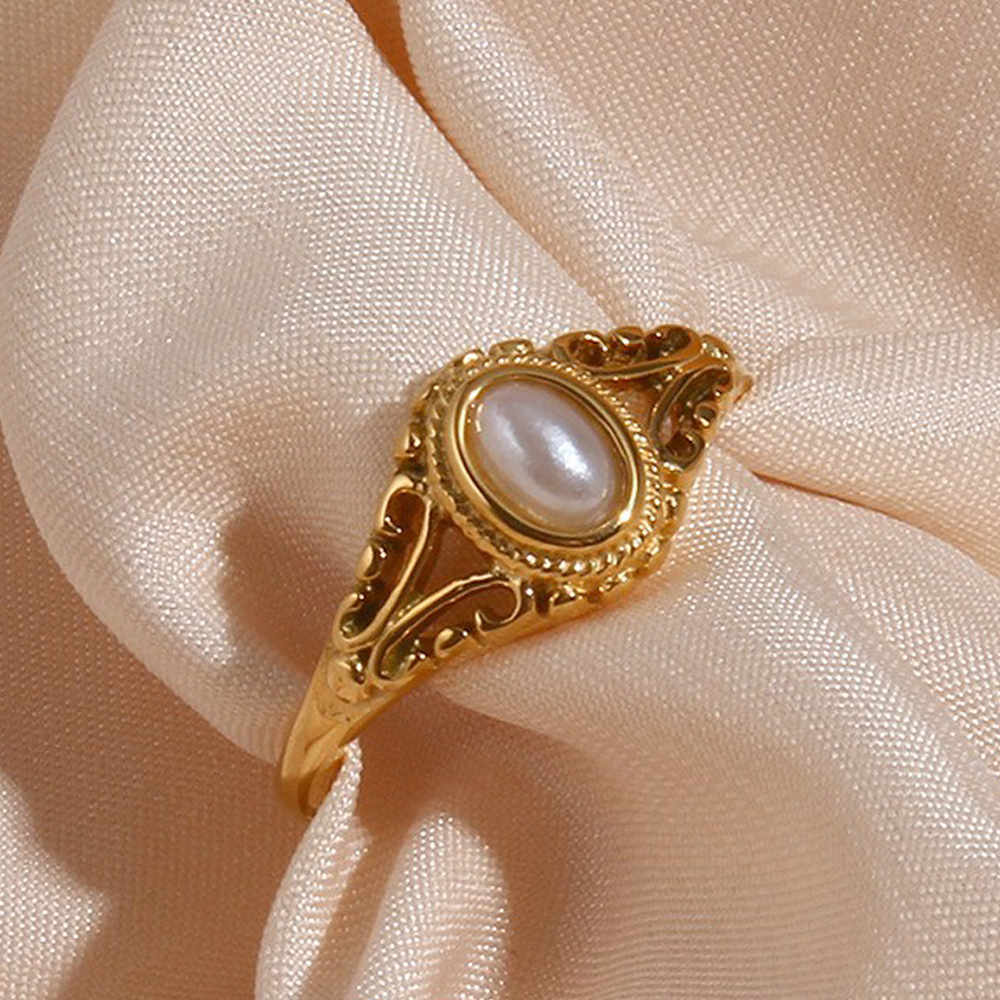 18k Gold Plated Freshwater Pearl Ring Waterproof Stackable - Main Image