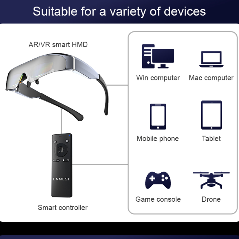 Head Mounted 3D AR/VR Smart Glasses OLED 200-inch Giant Screen VR Headset HDMI Eyeglasses Support Android System Bluetooth WIFI. 
