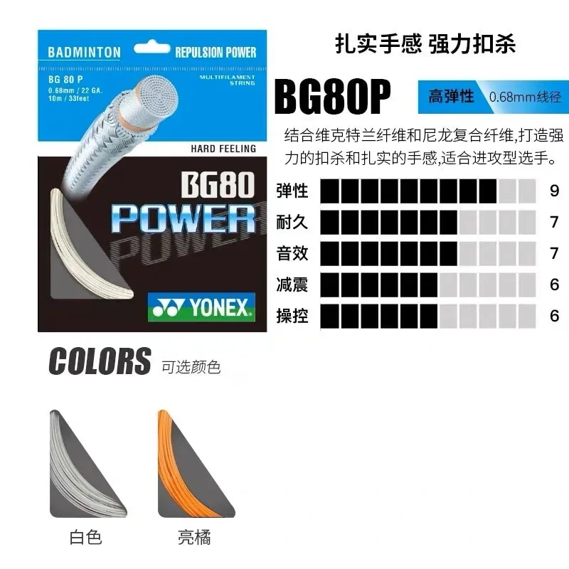 YONEX Badminton Racket String BG80 Power (0.68mm) Endurance High Elastic Professional Training Competition Badminton String. 