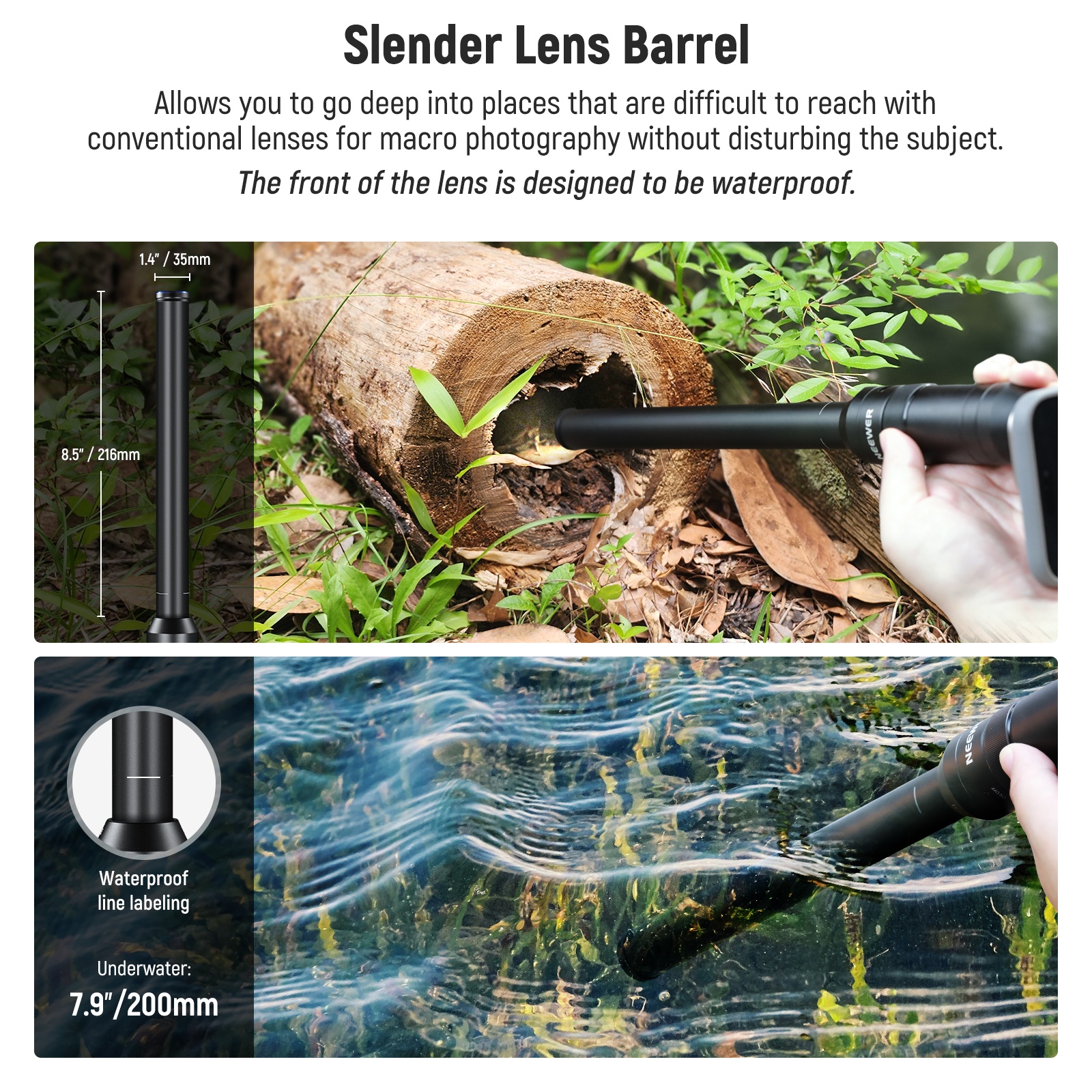 NEEWER 18mm 2X Macro Probe Lens with 17mm Thread for Phone Cage/Phone Case with 17mm Lens Adapter for iPhone Samsung. 
