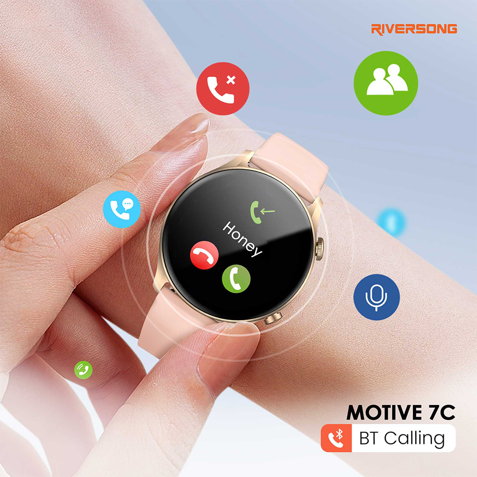 Riversong Motive 7C, High resolution Screen with Always on Display, Crown Navigation and 100+ sports mode, IP68 waterproof. 
