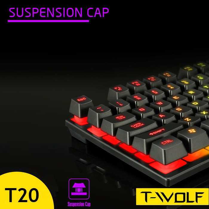 RGB Gaming Keyboard TWolf T20 Wired Semi Mechanical Membrane Keyboard With Mechanical Look And Feel RGB backlit keycaps full size keyboard. 