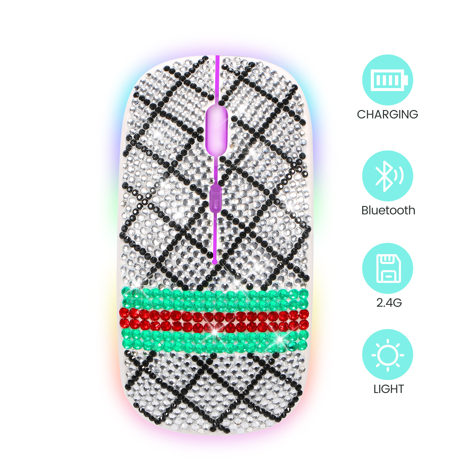Rechargeable Wireless Bluetooth Mouse Ancient Gu Cci Color Scheme Diamond MOUSE Diamond Studded Transparent Mouse. 