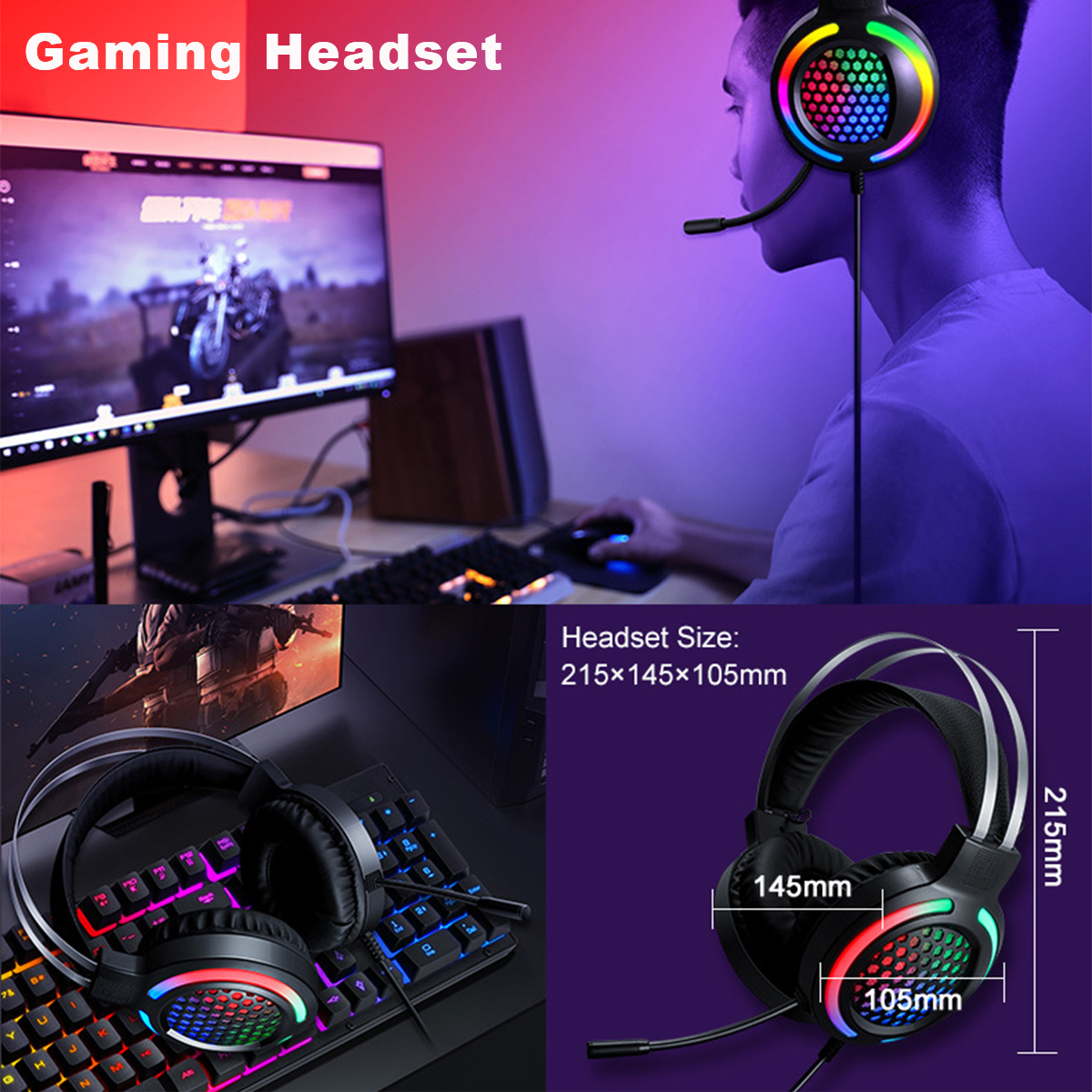 T-Wolf TF400 4Pcs Gaming Devices Set 104 Keys LED Backlit Gaming Keyboard 2400 DPI Mouse 50mm 3.5mm Wired Headset Anti-slip Mouse Pad Combo MA. 