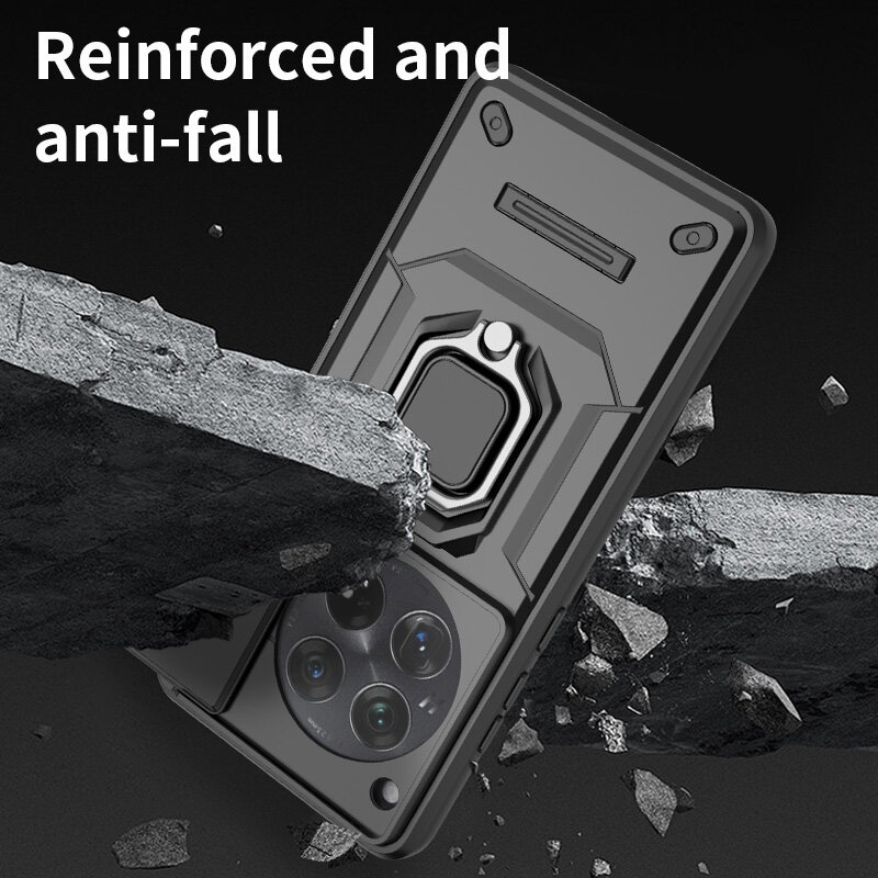 For OnePlus 12 5G Case With Slide Camera Cover Built in 360° Rotate Ring Stand Kickstand Full-Body Rugged Shockproof Protective Phone Cover. 