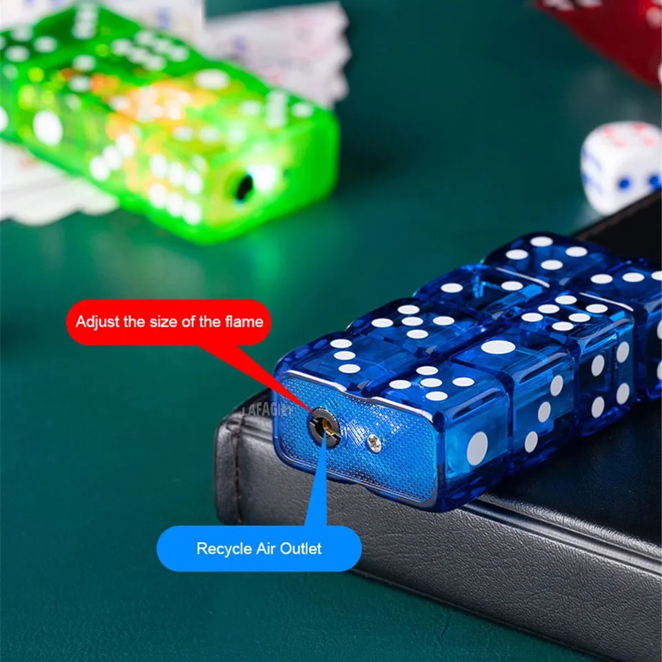 Cool Dice Lighter Red Fire Jet Flame Butane Torch LED Colorful Flash Windproof Gas Lighter. 