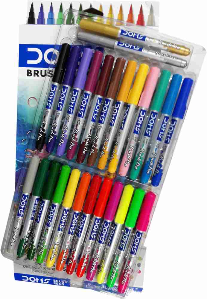 DOMS Brush Pens 26 Shades (including golden+ silver) BRUSH Like Nib Sketch  Pen (Multicolor) - Main Image