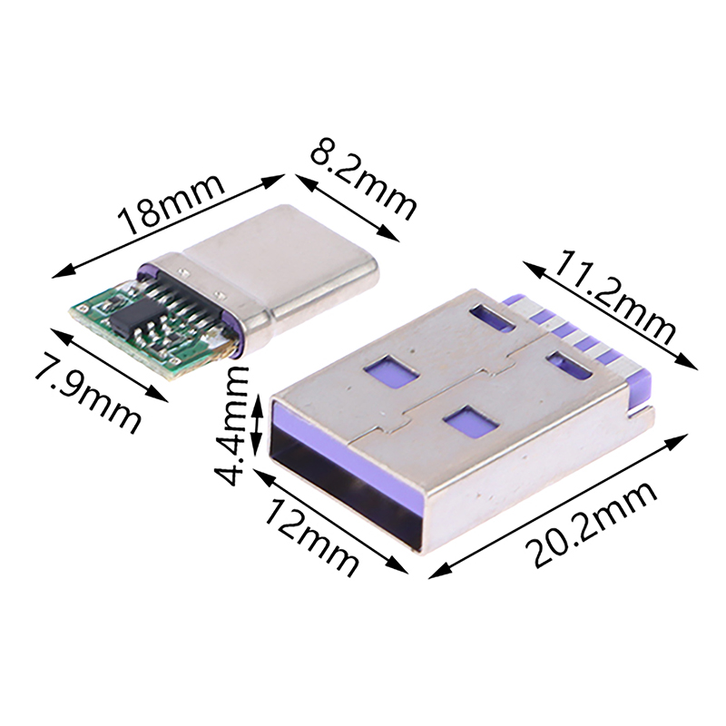DIY OTG Data Charge Kit 1 Set Fast Charge Type-C USB 65W 6.5A Male Connector Welding With 5Pin PCB Type A Male 6 Pin USB. 