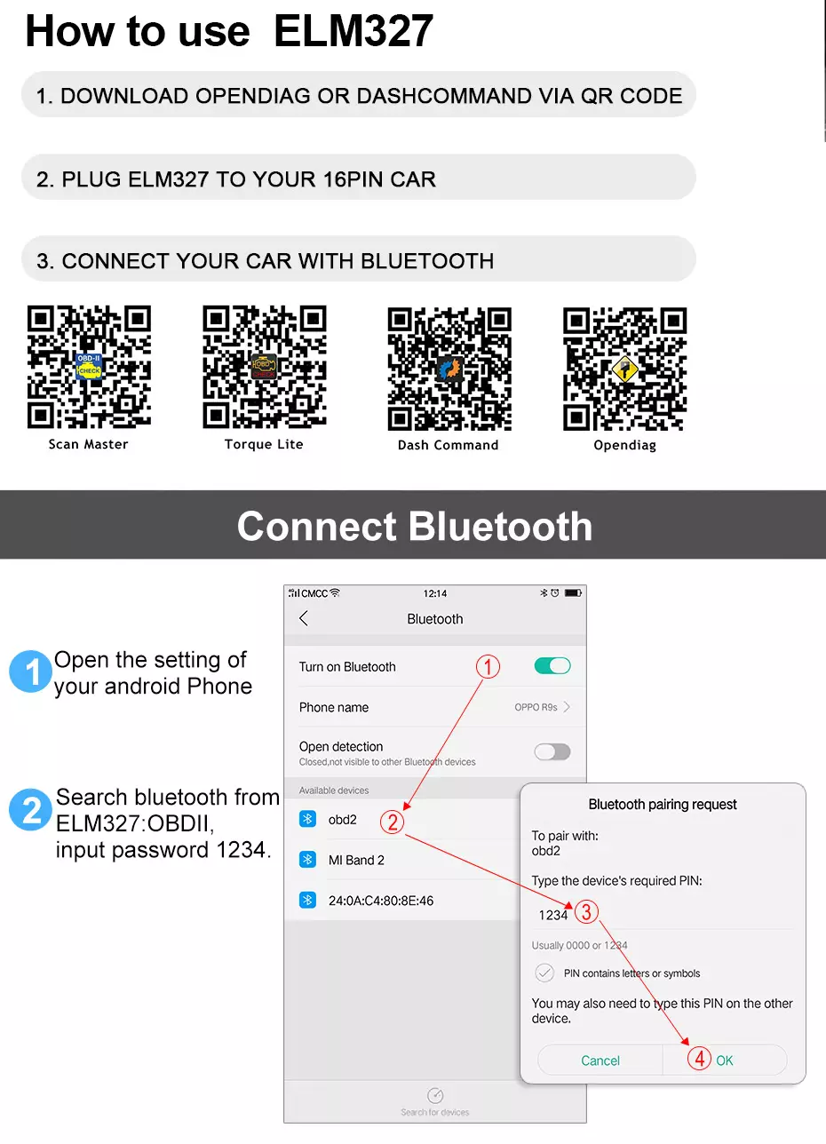 Ancel ELM327 OBD2 Bluetooth Scanner ELM 327 V1.5 OBD 2 Auto ODB Car Diagnostic For Engine Code Reader Diagnostic Tool. 